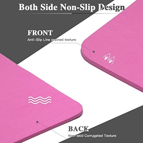 Good Nite Yoga Mat Exercise Mats Workout Pilates Fitness Mat for Women Men Non-Slip Thick 6mm High Density Gymnastics Mats with Carry Strap Tpe 183 x 61 x 0.6cm(Red Plum)