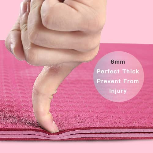 Good Nite Yoga Mat Exercise Mats Workout Pilates Fitness Mat for Women Men Non-Slip Thick 6mm High Density Gymnastics Mats with Carry Strap Tpe 183 x 61 x 0.6cm(Red Plum)