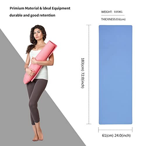 Good Nite Yoga Mat Exercise Mats Workout Pilates Fitness Mat for Women Men Non-Slip Thick 6mm High Density Gymnastics Mats with Carry Strap Tpe 183 x 61 x 0.6cm（Sky Blue）
