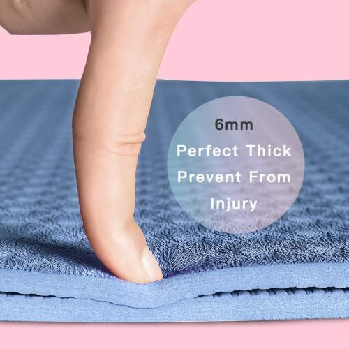 Good Nite Yoga Mat Exercise Mats Workout Pilates Fitness Mat for Women Men Non-Slip Thick 6mm High Density Gymnastics Mats with Carry Strap Tpe 183 x 61 x 0.6cm（Sky Blue）
