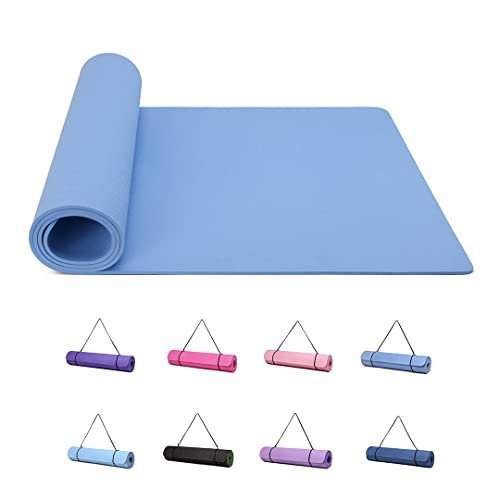 Good Nite Yoga Mat Exercise Mats Workout Pilates Fitness Mat for Women Men Non-Slip Thick 6mm High Density Gymnastics Mats with Carry Strap Tpe 183 x 61 x 0.6cm（Sky Blue）