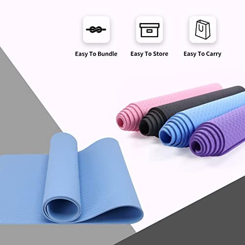 Good Nite Yoga Mat Exercise Mats Workout Pilates Fitness Mat for Women Men Non-Slip Thick 6mm High Density Gymnastics Mats with Carry Strap Tpe 183 x 61 x 0.6cm（Sky Blue）