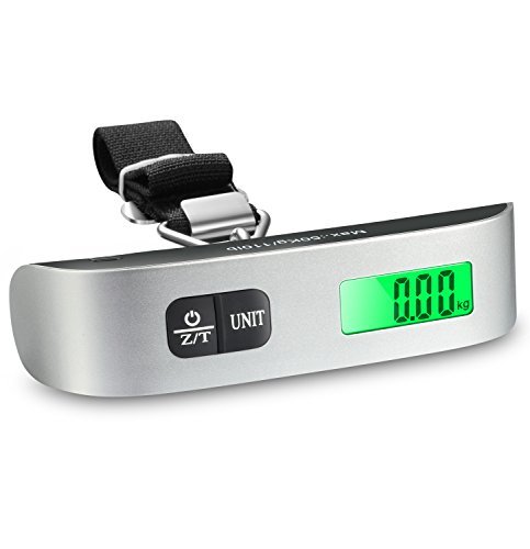 Fosmon Digital Luggage Scale, LCD Display Backlight Temperature Sensor Hanging Scale with Tare Function and 50kg Capacity for Travel Suitcase