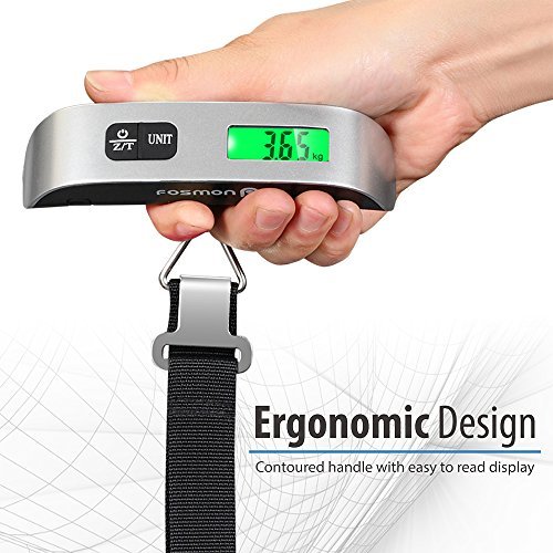 Fosmon Digital Luggage Scale, LCD Display Backlight Temperature Sensor Hanging Scale with Tare Function and 50kg Capacity for Travel Suitcase
