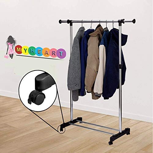 MYHEART Heavy Duty and Compact Storage Drying Rack System Single Poll Clothes Drying Stand with Wheels