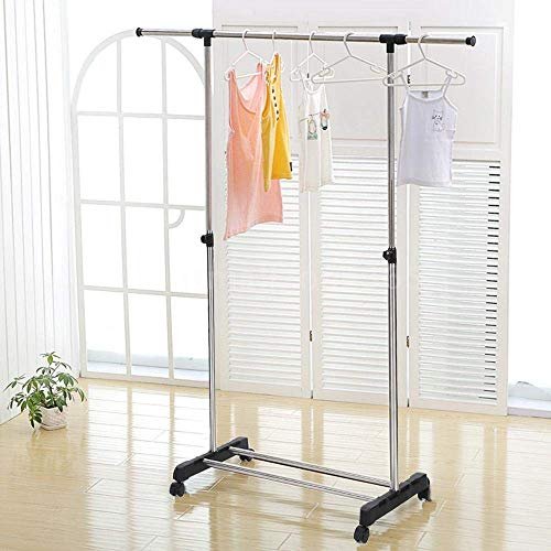 MYHEART Heavy Duty and Compact Storage Drying Rack System Single Poll Clothes Drying Stand with Wheels