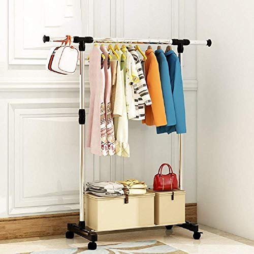 MYHEART Heavy Duty and Compact Storage Drying Rack System Single Poll Clothes Drying Stand with Wheels