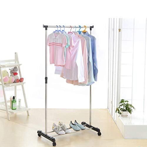 MYHEART Heavy Duty and Compact Storage Drying Rack System Single Poll Clothes Drying Stand with Wheels