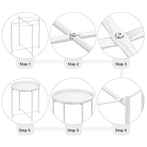 H HOMEWINS Tray Metal Round End Table,White Folding Small Side Table Outdoor & Indoor Accent Coffee Table for Small Spaces,Bedroom,Patio