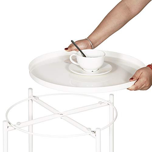 TIITA Tray Metal Round Side End Table White Sofa Table Corner Table Coffee Snack Table Snack Accent Table Anti-Rusty for Outdoor and Indoor Use
