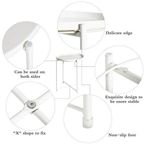 TIITA Tray Metal Round Side End Table White Sofa Table Corner Table Coffee Snack Table Snack Accent Table Anti-Rusty for Outdoor and Indoor Use