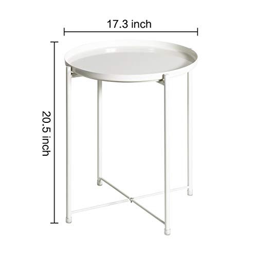 TIITA Tray Metal Round Side End Table White Sofa Table Corner Table Coffee Snack Table Snack Accent Table Anti-Rusty for Outdoor and Indoor Use
