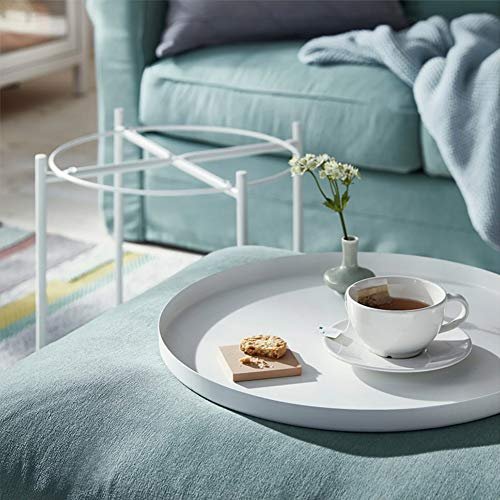 TIITA Tray Metal Round Side End Table White Sofa Table Corner Table Coffee Snack Table Snack Accent Table Anti-Rusty for Outdoor and Indoor Use