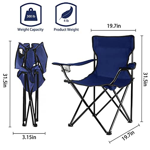 Damei century Foldable Camping Chair - Lightweight, Instant Setup for Beaches, Lawns, Sports, Navy Blue