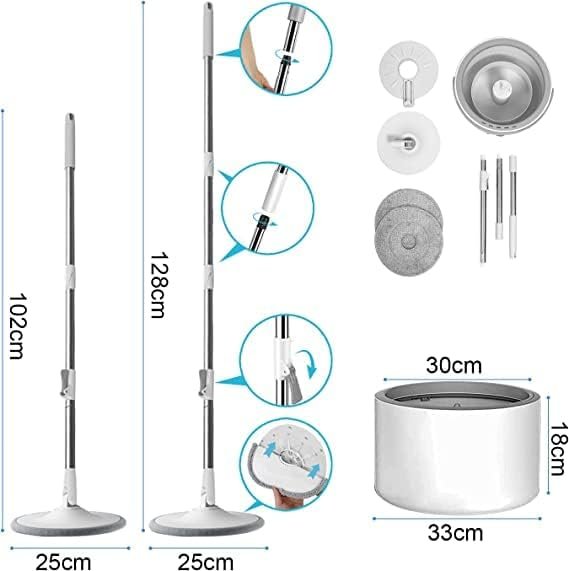 Rotary squeeze mop cleaning mop with bucket microfiber mop 360° spinning bucket floor cleaning system, wet and dry use for hardwood, laminate, tile