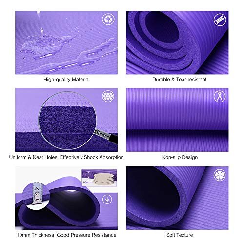 homegeek Non-Slip 10mm Thickness Exercise Mats with Storage Band and Mesh Bag, 72x24in