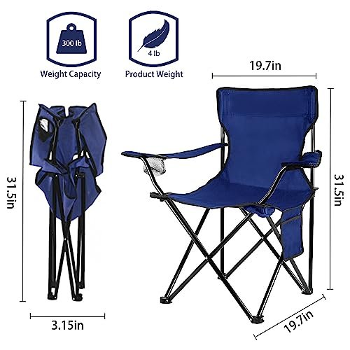 Damei century Portable Camping Chairs, Casual Style, Portable Outdoor Chairs, Navy Blue, Solid, Foldable, Steel, With Cup Holders, Ideal For Camping