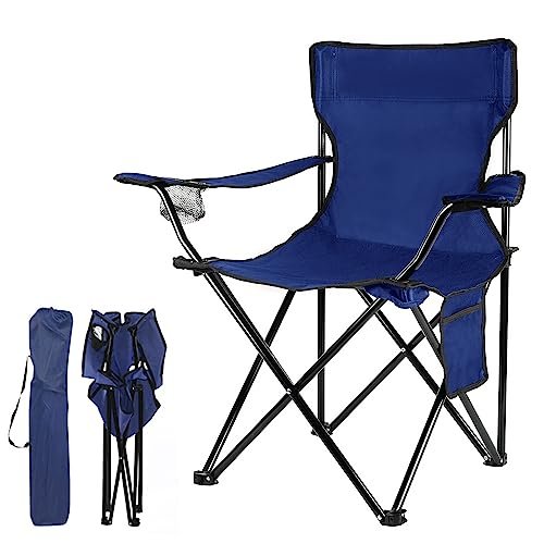 Damei century Portable Camping Chairs, Casual Style, Portable Outdoor Chairs, Navy Blue, Solid, Foldable, Steel, With Cup Holders, Ideal For Camping
