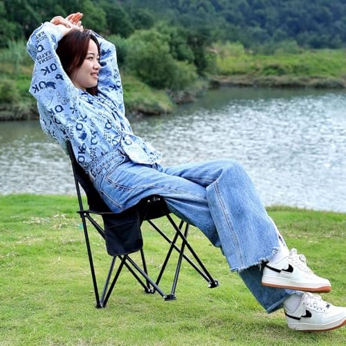 ECVV® Outdoor Folding Camping Chair - Compact Size 40cm×40cm×72cm, Durable 150KG Capacity, Lightweight 3KG, Side Storage Bag, Easy Carry