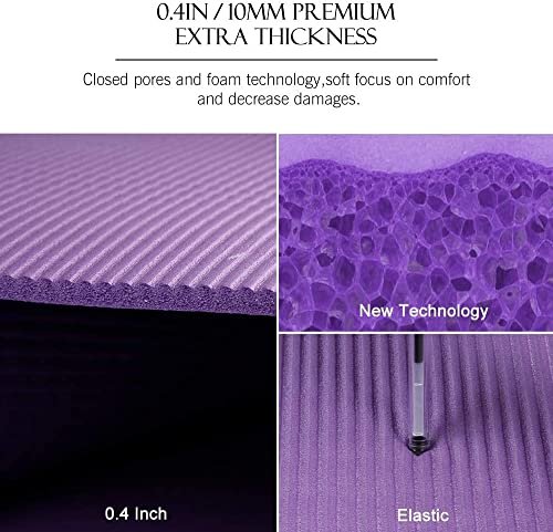 Sworway Yoga Mat, 10mm Thick Exercise Yoga Mat Non-Slip Exercise Mat with Carry Bag, Workout Mat for Yoga, Pilates, Fitness, Women, and Men 183 x 61 CM