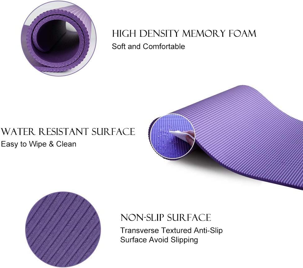 Sworway Yoga Mat, 10mm Thick Exercise Yoga Mat Non-Slip Exercise Mat with Carry Bag, Workout Mat for Yoga, Pilates, Fitness, Women, and Men 183 x 61 CM