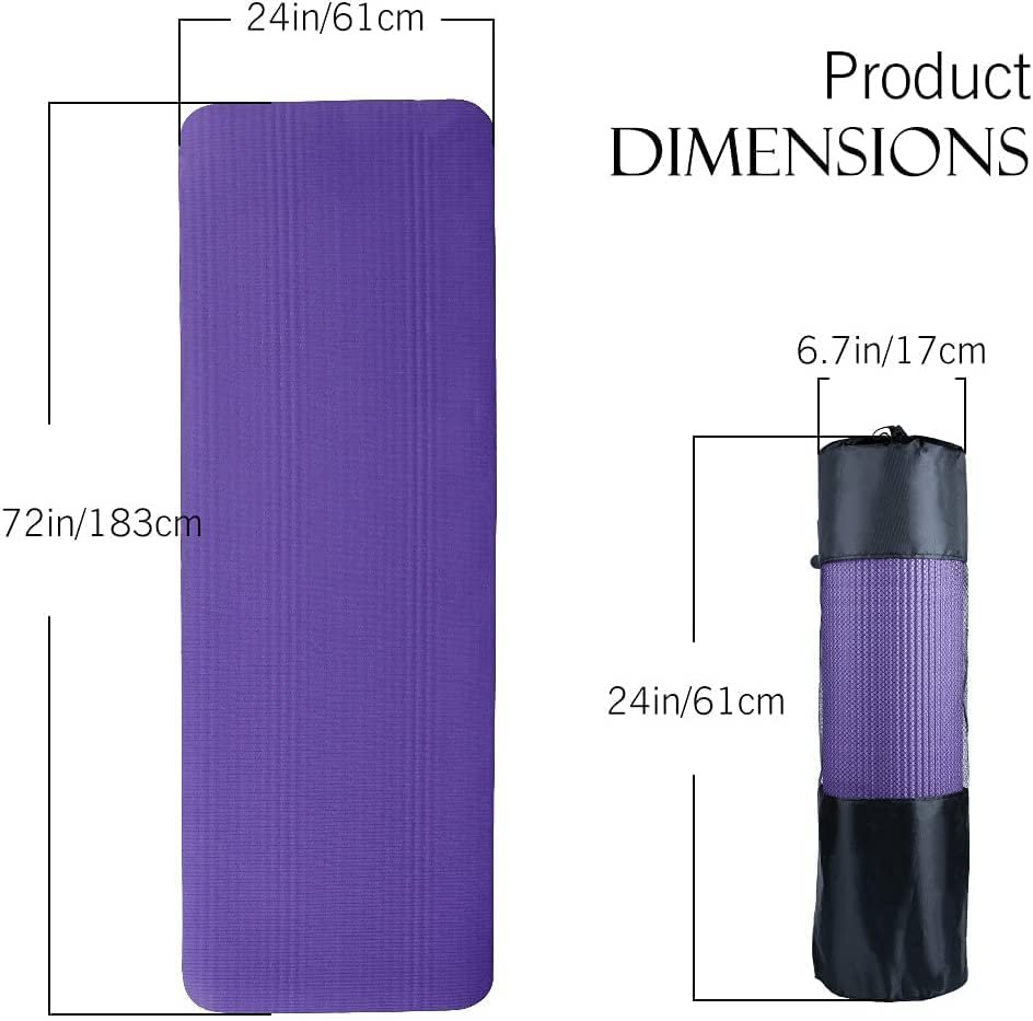 Sworway Yoga Mat, 10mm Thick Exercise Yoga Mat Non-Slip Exercise Mat with Carry Bag, Workout Mat for Yoga, Pilates, Fitness, Women, and Men 183 x 61 CM