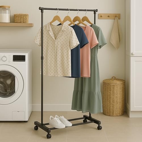 Honey-Can-Do Adjustable Height Rolling Metal Clothes Rack GAR-01122 Chrome 30 lbs