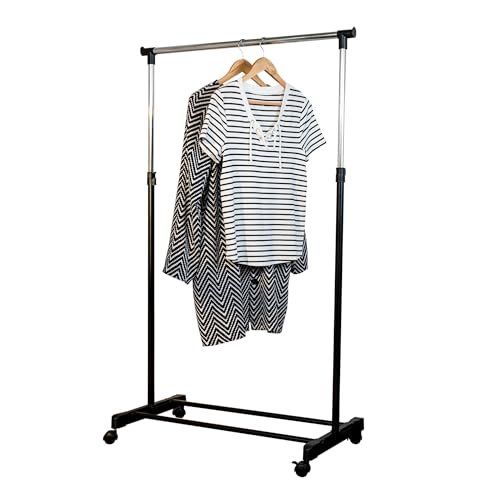 Honey-Can-Do Adjustable Height Rolling Metal Clothes Rack GAR-01122 Chrome 30 lbs