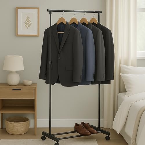 Honey-Can-Do Adjustable Height Rolling Metal Clothes Rack GAR-01122 Chrome 30 lbs