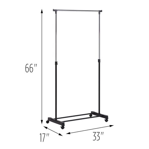 Honey-Can-Do Adjustable Height Rolling Metal Clothes Rack GAR-01122 Chrome 30 lbs