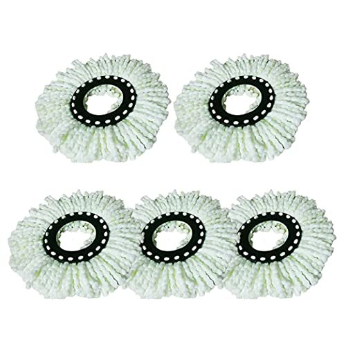 YWSHF 5PCS Microfiber Replacement Mop Head Spin Mop Head Replacement 3-Pack, Microfiber Refill Heads Universal for 360 Spin Magic Mopping, Round Shape Standard Size White-Green