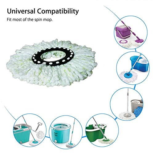 YWSHF 5PCS Microfiber Replacement Mop Head Spin Mop Head Replacement 3-Pack, Microfiber Refill Heads Universal for 360 Spin Magic Mopping, Round Shape Standard Size White-Green