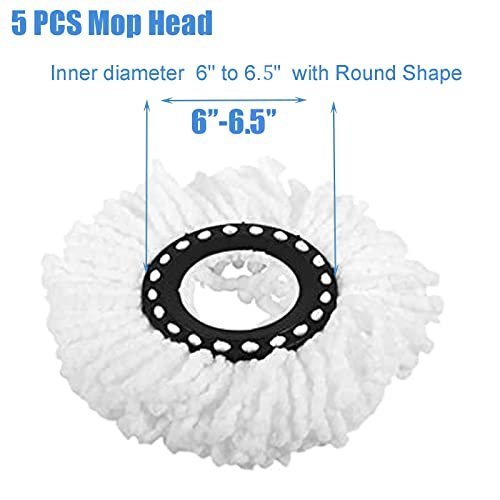 YWSHF 5PCS Microfiber Replacement Mop Head Spin Mop Head Replacement 3-Pack, Microfiber Refill Heads Universal for 360 Spin Magic Mopping, Round Shape Standard Size White-Green