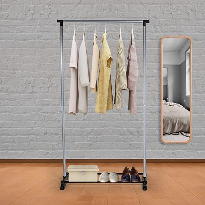 Single Pole Cloths Rack hanger, silver color