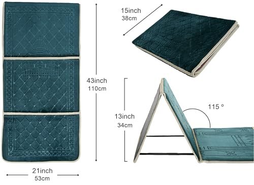 N/A Muslim Prayer Rug - Islamic Prayer Mat Back Support - Thick Padded Islam Janamaz for Women and Men - Soft Foldable Travel Sajadah Carpet (Dark Green)