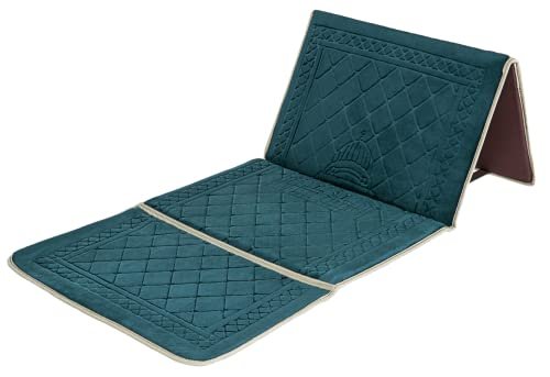 N/A Muslim Prayer Rug - Islamic Prayer Mat Back Support - Thick Padded Islam Janamaz for Women and Men - Soft Foldable Travel Sajadah Carpet (Dark Green)