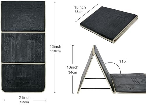 Prayer rug with back support/foldable meditation floor chair & carrying pocket (black)