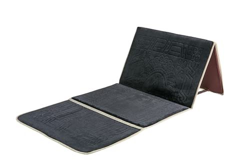 Prayer rug with back support/foldable meditation floor chair & carrying pocket (black)