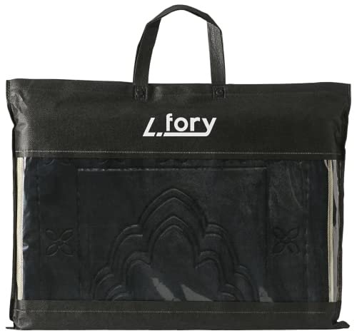 Prayer rug with back support/foldable meditation floor chair & carrying pocket (black)