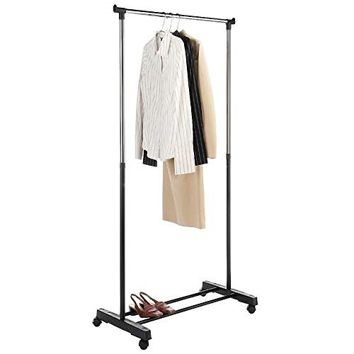 U/D Stainless Steel Pole Clothes Hanger - Adjustable Bars Clothes Rack Double-Pole Clothes Dry Rack with Rolling wheels (Unipolar Pole)
