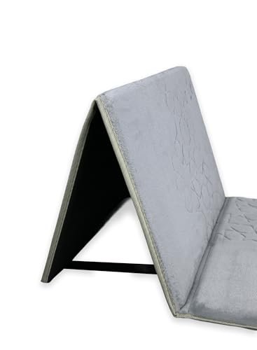 HOME DWELL Foldable Prayer Mat with 115° Reclining Backrest – Ergonomic Janamaz with Knee Cushion & Carry Bag – Islamic Back Support Mat for Comfortable Prayers – Grey