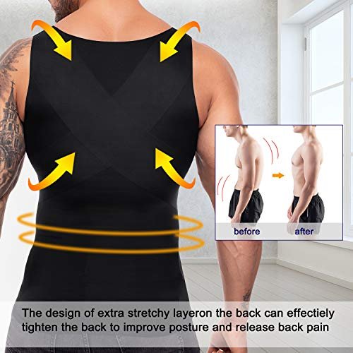 MOLUTAN Compression Shirts for Men Body Slimming Tank Top Undershirt Sleeveless Tummy Control Shapewear Vest (Black, Small)