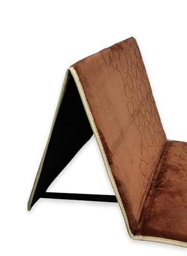 HOME DWELL Foldable Prayer Mat with 115° Reclining Backrest – Ergonomic Janamaz with Knee Cushion & Carry Bag – Islamic Back Support Mat for Comfortable Prayers – Brown