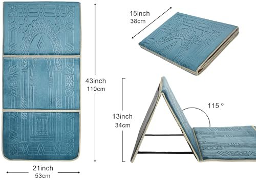 Prayer rug with back support / foldable meditation floor chair & carrying pocket (oasis)