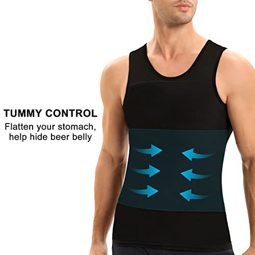 Lgtfy Mens Gynecomastia Compression Shirts, Slimming Body Shaper Tank Top, Tummy Control Undershirts - Change in Seconds, Black, XXL
