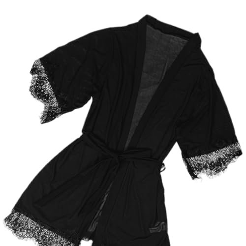 BUNCA Women's Black Lace Embroidered Nightgown 3 Pieces