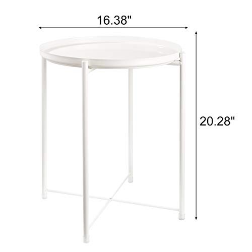 danpinera End Table, Side Table Metal Waterproof Small Circular Bedside Table with Round Removable Tray for Living Room Bedroom Bathroom Balcony and Office (Milky White)