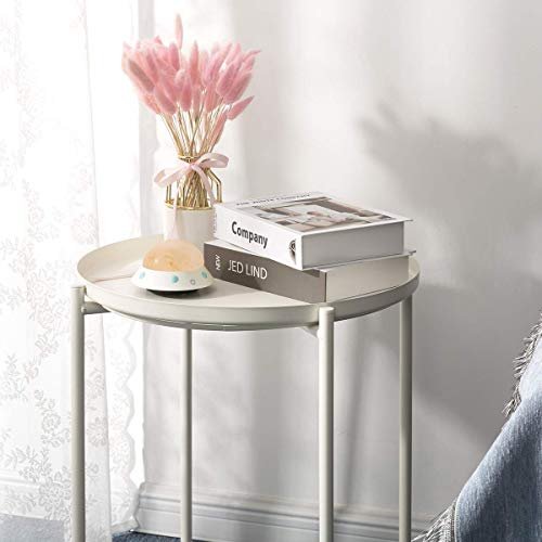 danpinera End Table, Side Table Metal Waterproof Small Circular Bedside Table with Round Removable Tray for Living Room Bedroom Bathroom Balcony and Office (Milky White)