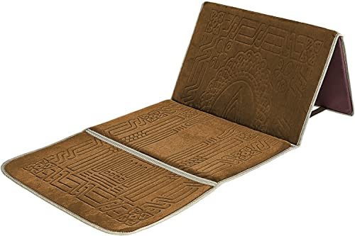 Moon Sleep Night Floldable Praying Mat, Foldable Meditation Mat with Back Rest, Prayer Rug with Carrying Bag, Poratble Cushioned & Padded Prayer Rug for Salah Size 110 X 53 Cm Brown, Large