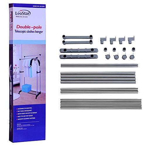 Leostar CD-1203 Double-Pole Telescopic Clothes Hanger, Black, W 86.0 x H 22.2 x L 7.6 cm